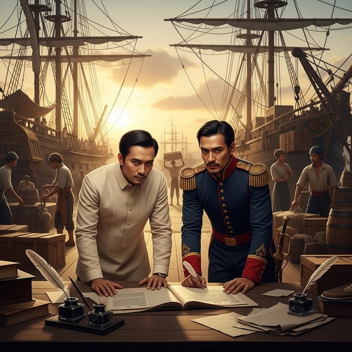 Jose Rizal and Paciano Forming a Pact at the Port in 19th Century Philippines Jose Rizal and Paciano Forming a Pact at the Port in 19th Century Philippines