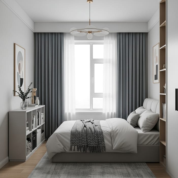 Simple and Cozy 13 Sqm Bedroom Design with Bed and Shelving Unit Simple and Cozy 13 Sqm Bedroom Design with Bed and Shelving Unit