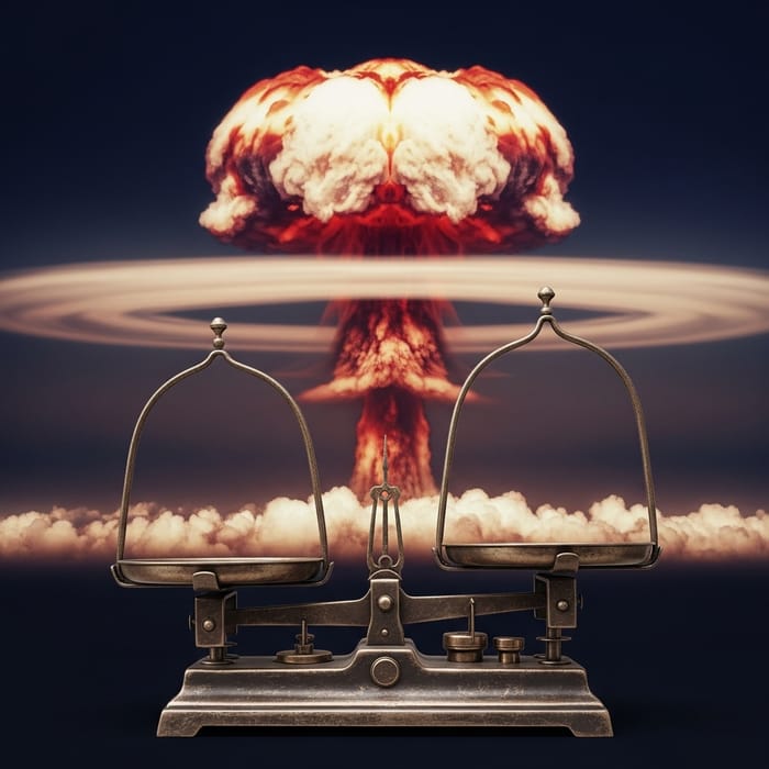 Vintage Trading Scales & Nuclear Explosion Graphic Vintage Trading Scales & Nuclear Explosion Graphic