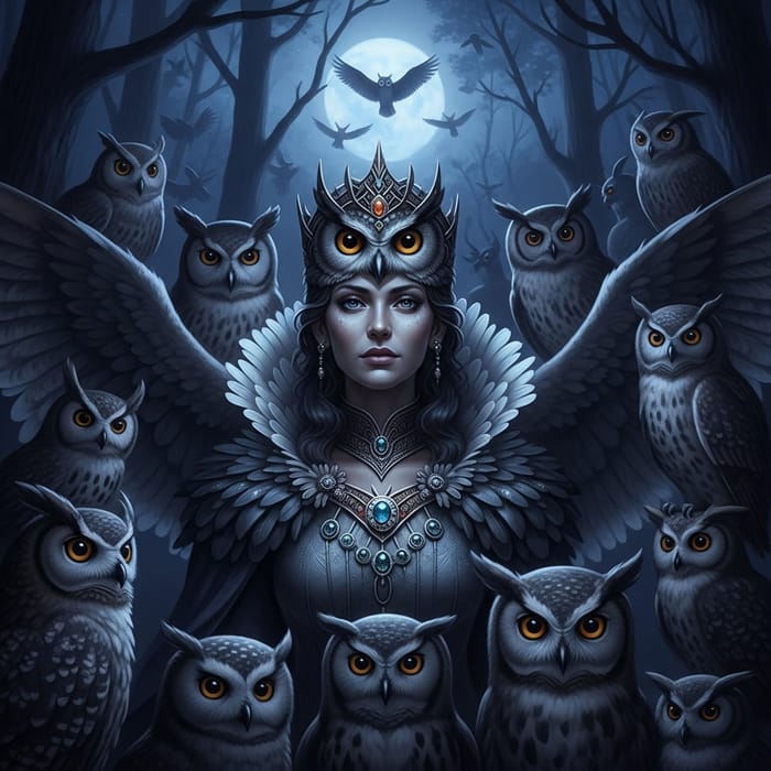 Majestic Queen of Owls in Twilight Forest Majestic Queen of Owls in Twilight Forest