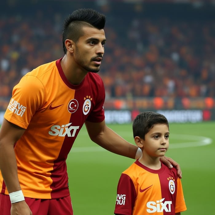 Galatasaray Football Field: Mauro Icardi with Young Fan in Uniform Galatasaray Football Field: Mauro Icardi with Young Fan in Uniform