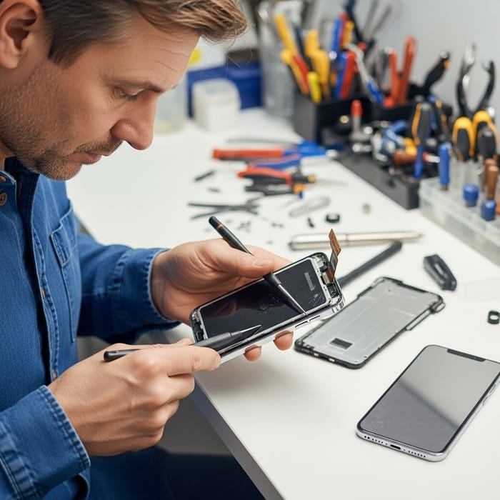 Skilled Technician Repairing Large-Screen Smartphone | iPhone Display Fix