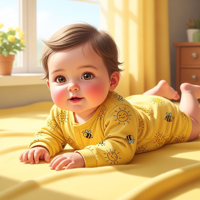 Cute Baby in Lemon Yellow Outfit Cute Baby in Lemon Yellow Outfit