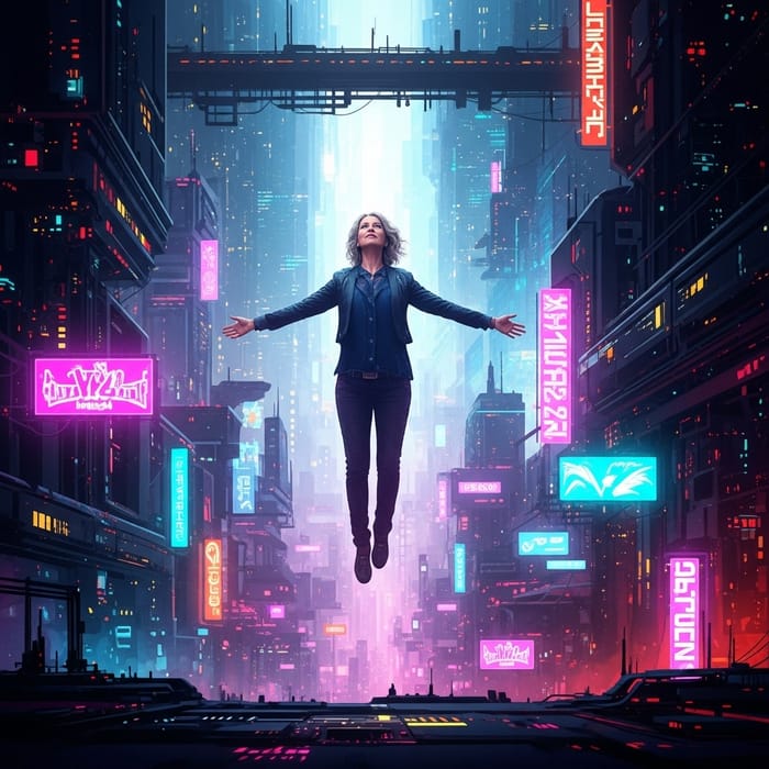 Intricate Futuristic Cyberpunk Artwork: Metaverse Mom Confidence