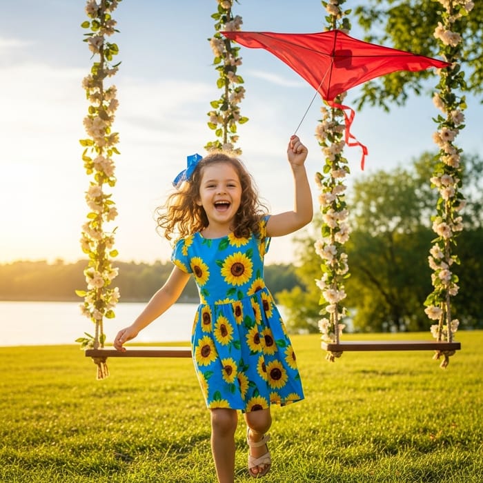 Adorable Child Flying a Kite in the Park