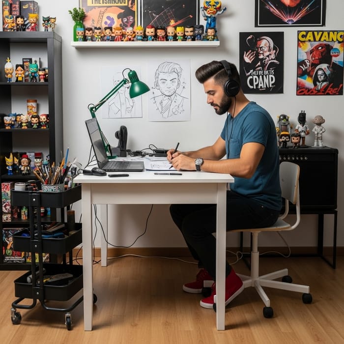 Hispanic Comic Illustrator Immersed in Artistic Creation Hispanic Comic Illustrator Immersed in Artistic Creation