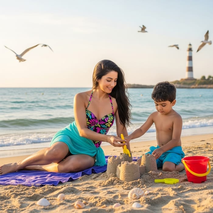 Mother and Son Enjoying Beach Time Together