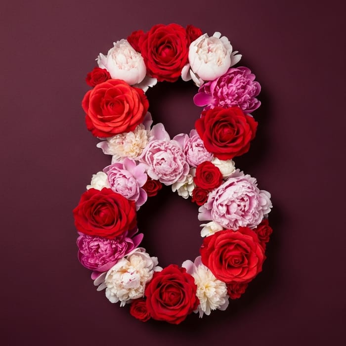 Vibrant Floral Number 8 on Burgundy Background