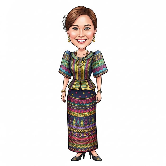 Colorful Traditional Filipina Saya Caricature