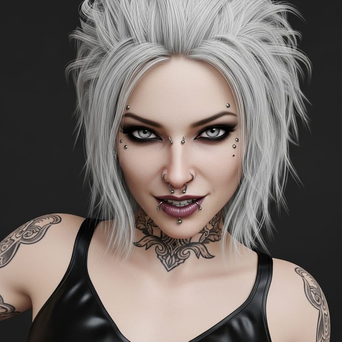 Athletic Goth Woman with White Punk Hair in Fantasy Digital Art Athletic Goth Woman with White Punk Hair in Fantasy Digital Art