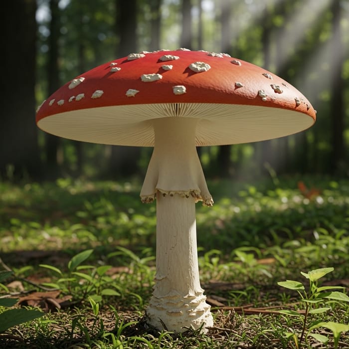 Vibrant Red Mushroom in Lush Forest - Detailed Image of Mushroom Vibrant Red Mushroom in Lush Forest - Detailed Image of Mushroom