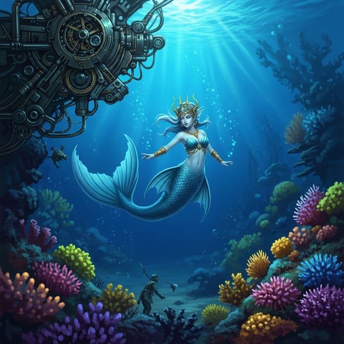 Graceful Mermaid in Ethereal Coral Reef Graceful Mermaid in Ethereal Coral Reef