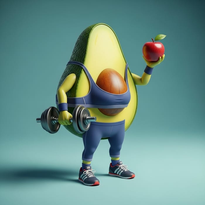 Avocado Fitness with Apple and Dumbbell | Healthy Eating Image