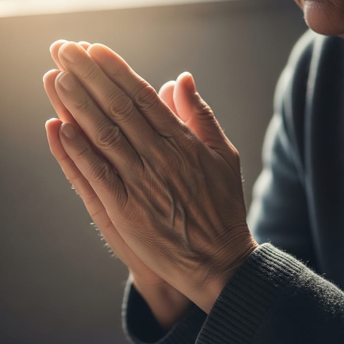 Aged Hands Clasped in Prayer: Capturing a Serene Moment