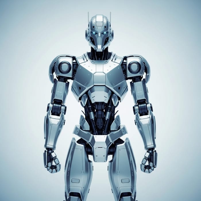 Advanced AI Robot in Front View - Light Blue Background