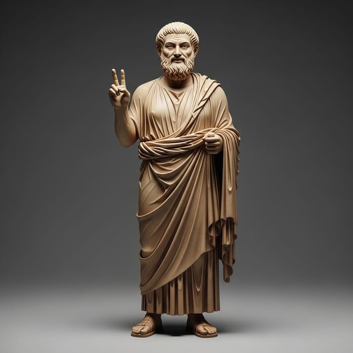 Aristotle Statue Smiling Realistic Pose in Ancient Greek Toga