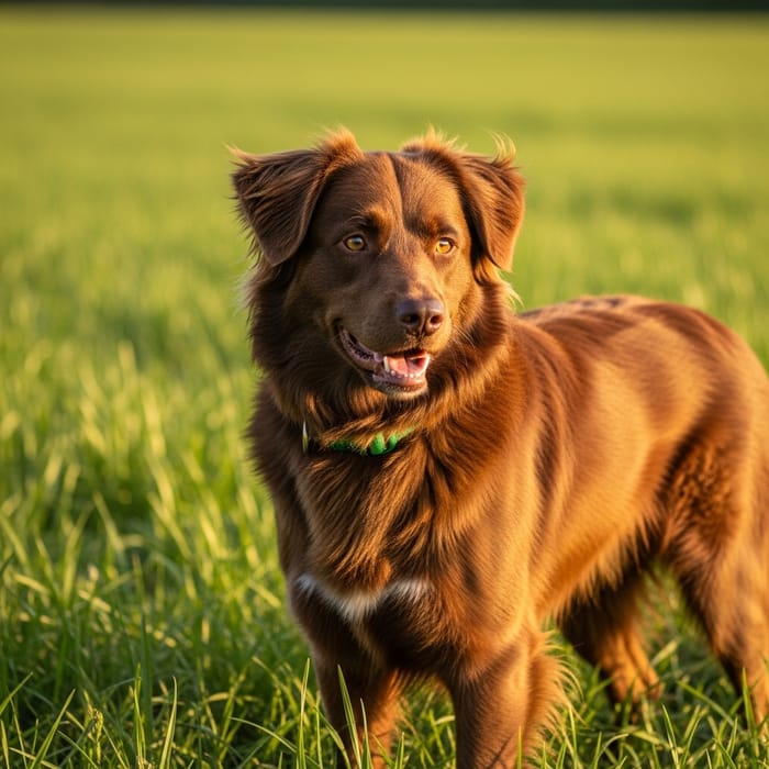 Adorable Brown Fur Dog on Green Field Adorable Brown Fur Dog on Green Field