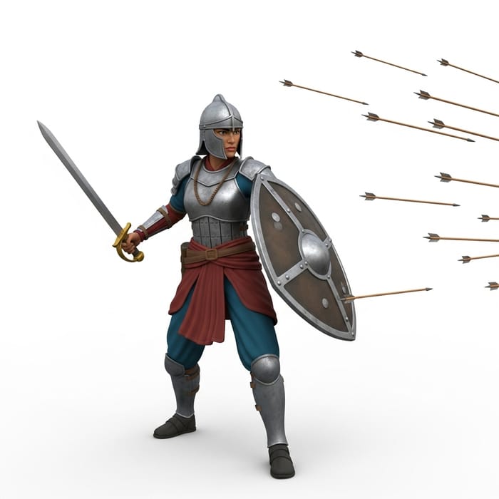 3D South Asian Female Soldier in Battle with Arrows 3D South Asian Female Soldier in Battle with Arrows