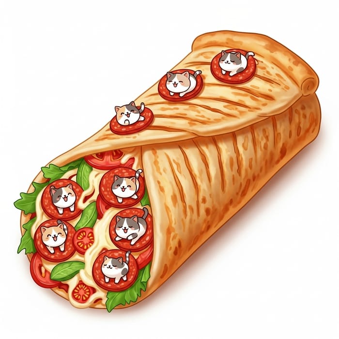 Cute Cat Pepperoni Pizza Shawarma Imagery