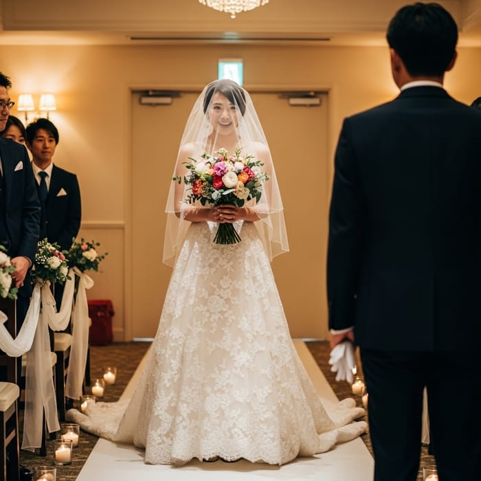 Beautiful White Wedding Bride Walking Down Aisle