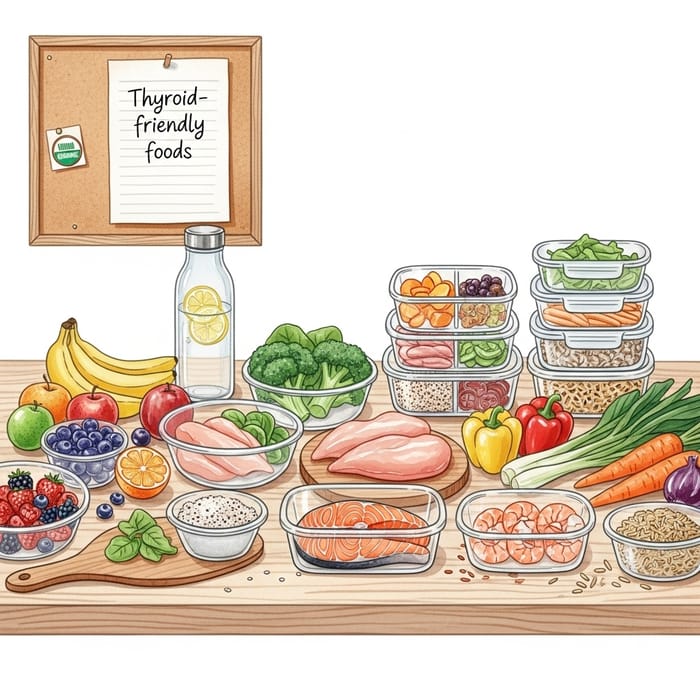 Thyroid-Friendly Meal Prep in Watercolor Style