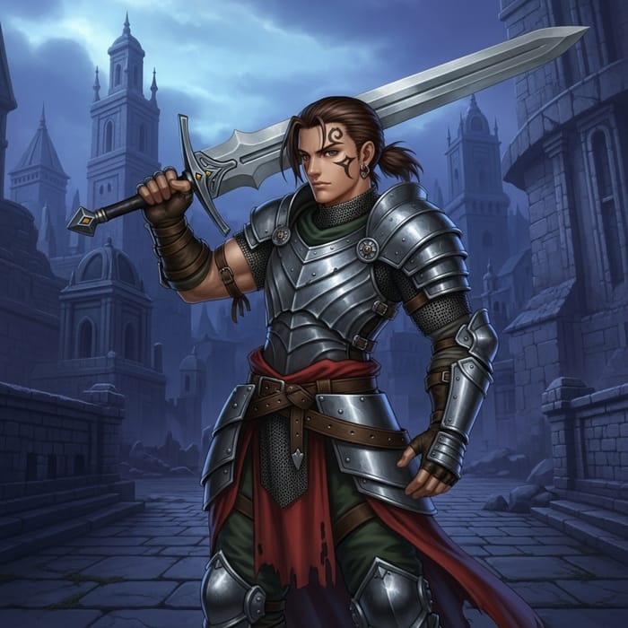 Medieval Vagrant Story Character with Double-Edged Sword Medieval Vagrant Story Character with Double-Edged Sword