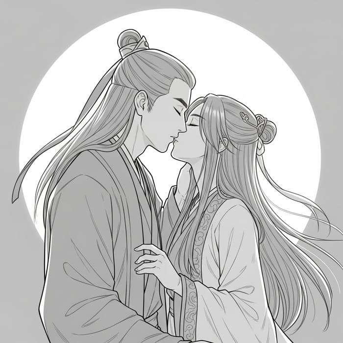 Intimate Eastern Couple in Traditional Attire - Tender Embrace Intimate Eastern Couple in Traditional Attire - Tender Embrace