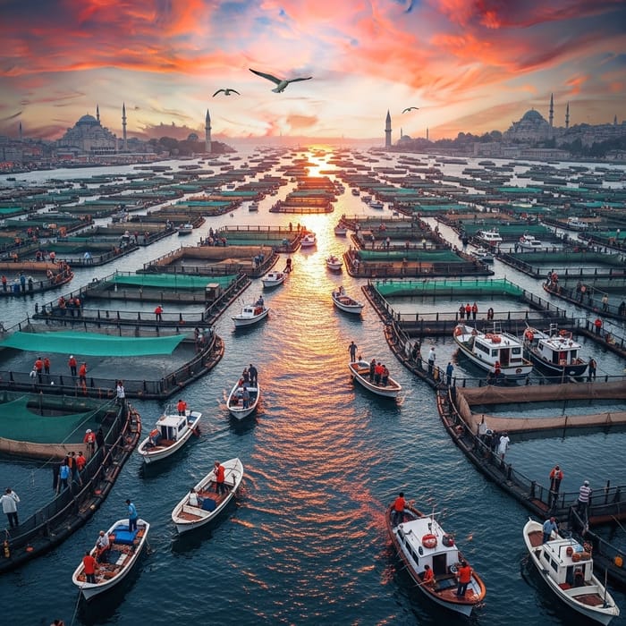 Surreal Istanbul: Vast Offshore Fish Farm Cityscape Surreal Istanbul: Vast Offshore Fish Farm Cityscape