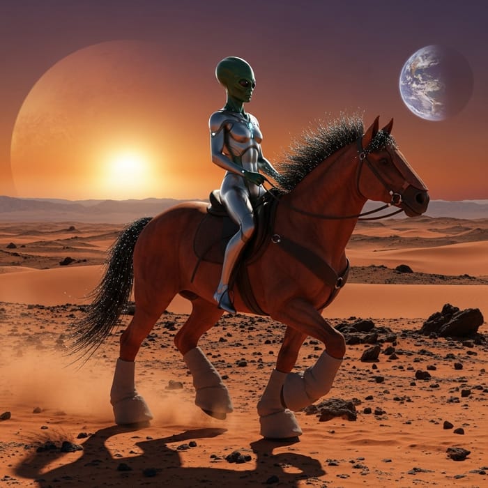Extraterrestrial Being On Mars Riding a Horse Extraterrestrial Being On Mars Riding a Horse