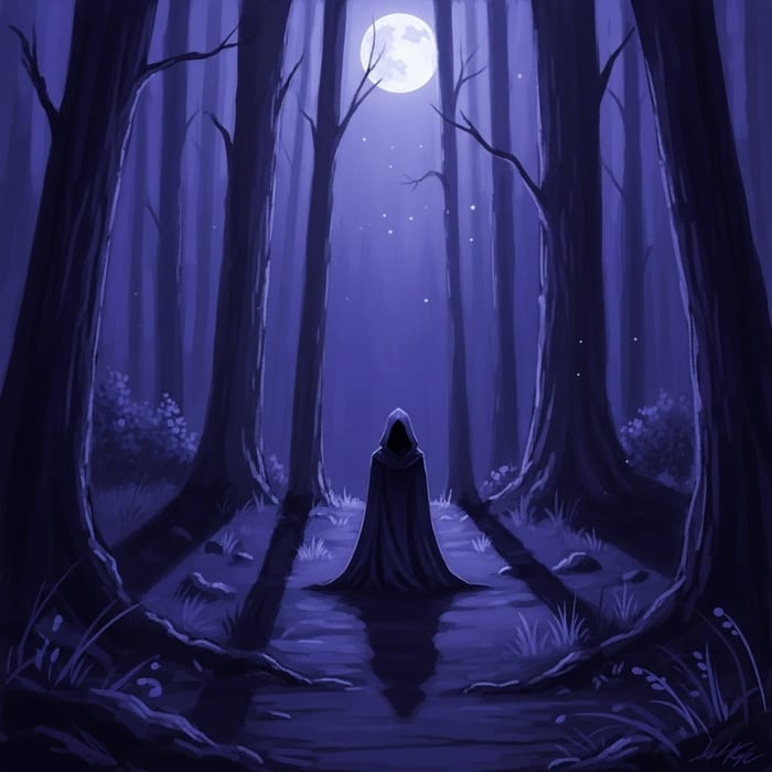 Enigmatic Figure in Moonlit Forest - Fantasy Digital Art Enigmatic Figure in Moonlit Forest - Fantasy Digital Art