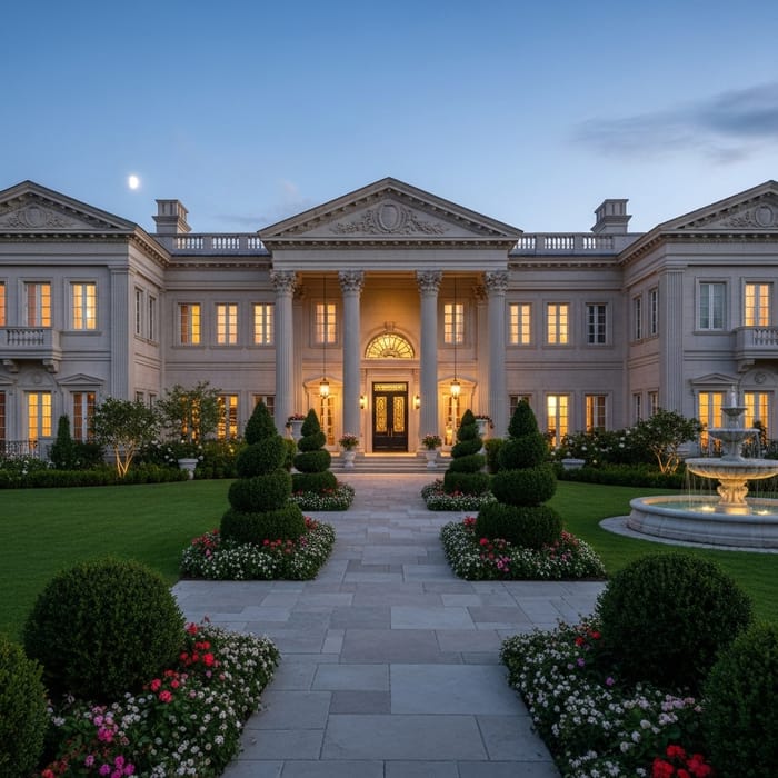 Luxurious Classical Real Estate at Dusk | Mansion Details