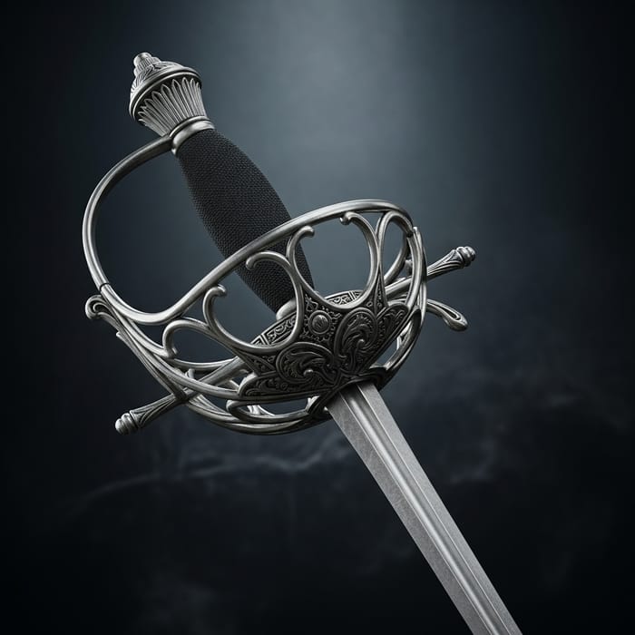 Elegant Guarded Rapier - Intricate Design, Dark Background Elegant Guarded Rapier - Intricate Design, Dark Background