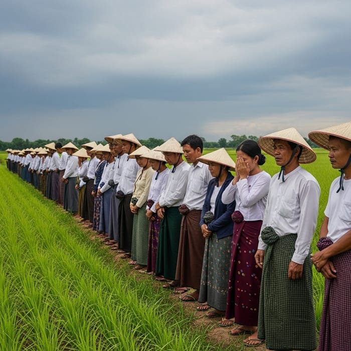 Crying Myanmar Farmers in a Heartbreaking Scene