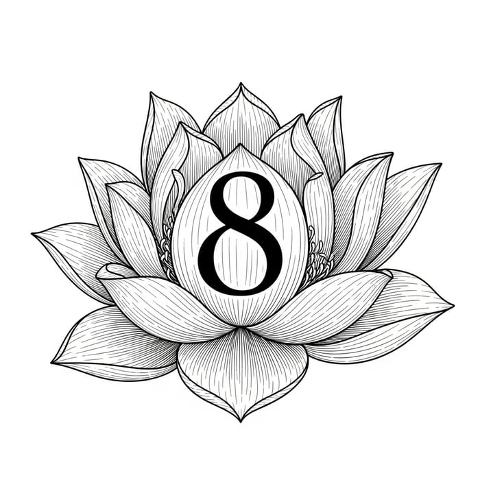 Lotus Flower with Number 8 Drawing Lotus Flower with Number 8 Drawing