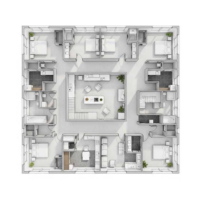 Top-Down Interior Blueprint of Modern Architecture Top-Down Interior Blueprint of Modern Architecture