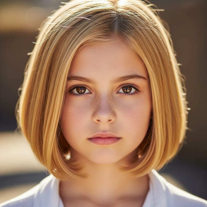 Photorealistic Girl with Brown Eyes and Blond Bob Haircut Photorealistic Girl with Brown Eyes and Blond Bob Haircut
