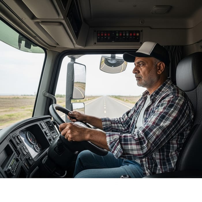 Realistic Truck Driver Man in South Asian Truck Cabin