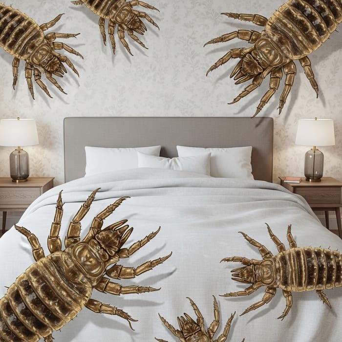 Lice in Bed: Exaggerated Illustration in Large Unoccupied Room