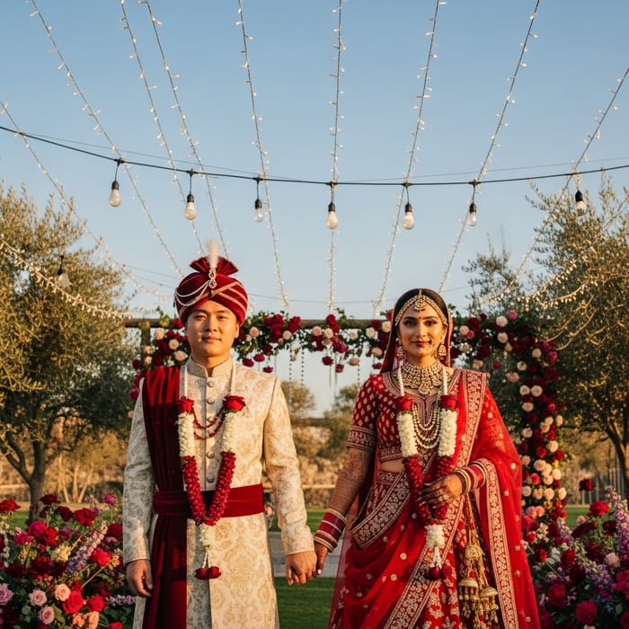 Asian Wedding Couple in Traditional Attire - A Cultural Romance