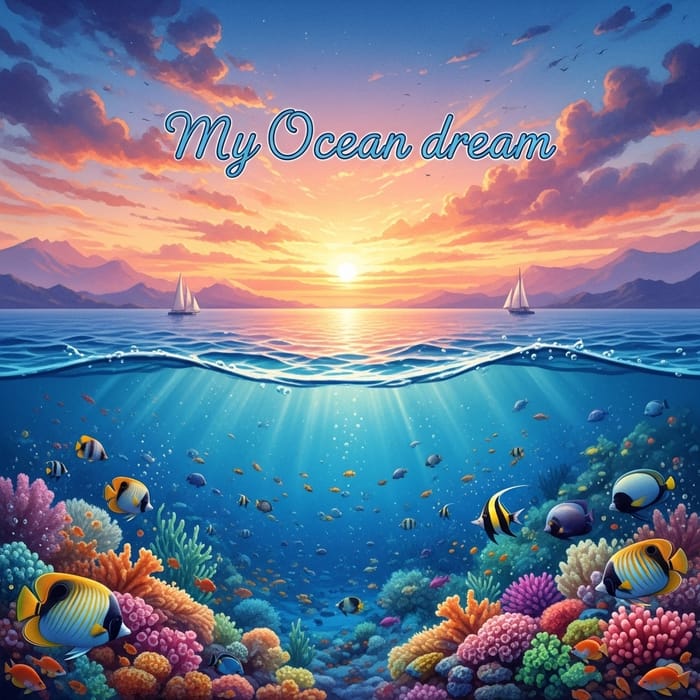 My Ocean Dream: Watercolor Fantasy Seaside Landscape at Dusk My Ocean Dream: Watercolor Fantasy Seaside Landscape at Dusk