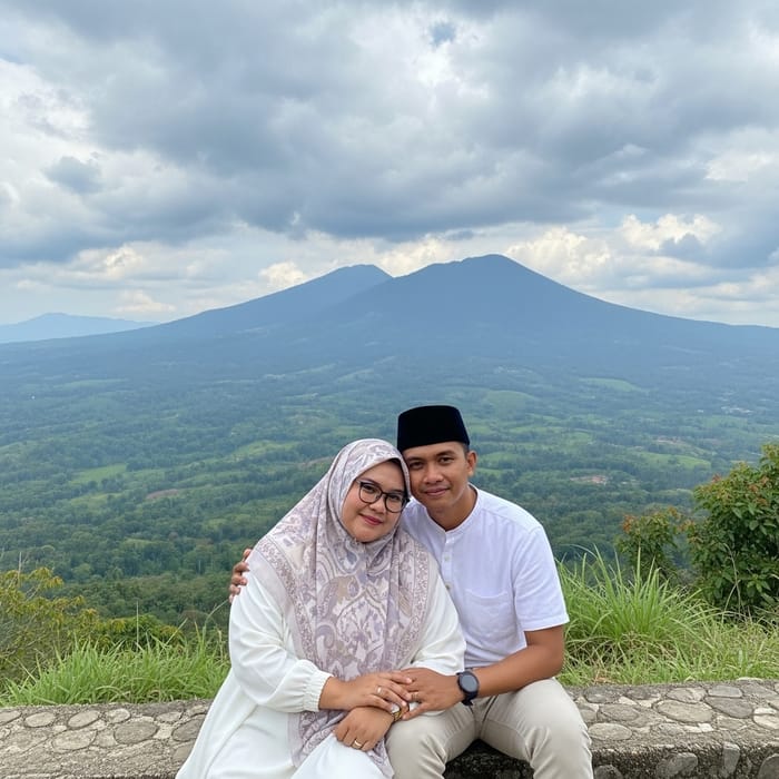 Couple in White Attire Enjoying Beautiful Mountain View