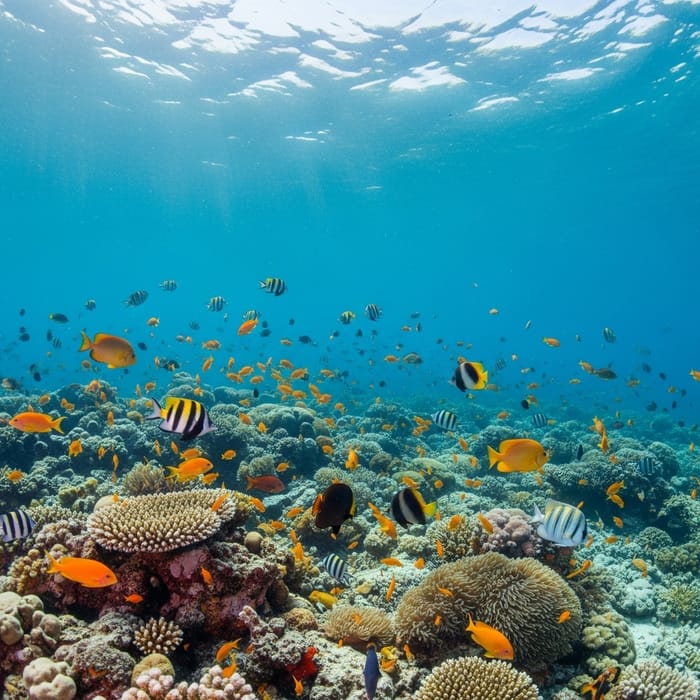 Colorful Marine Life and Vibrant Coral Reef Underwater Scene