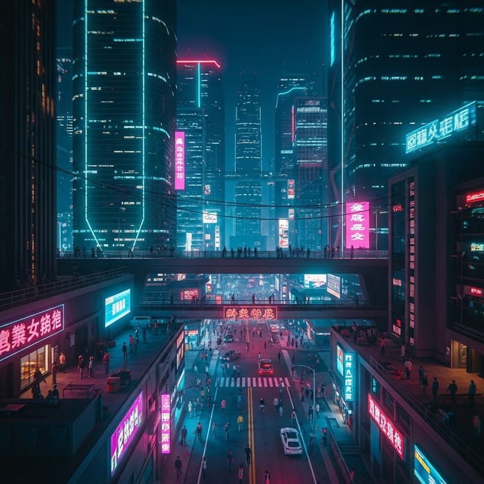 Futuristic Cyberpunk Cityscape Miniature Night View Futuristic Cyberpunk Cityscape Miniature Night View