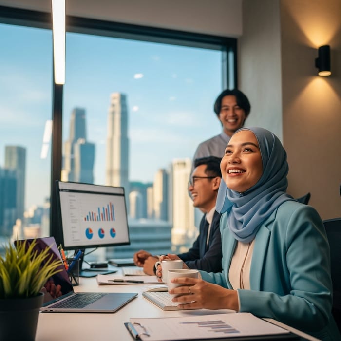 Joyful Malay Lady in Hijab, 28, Office Studio Photo