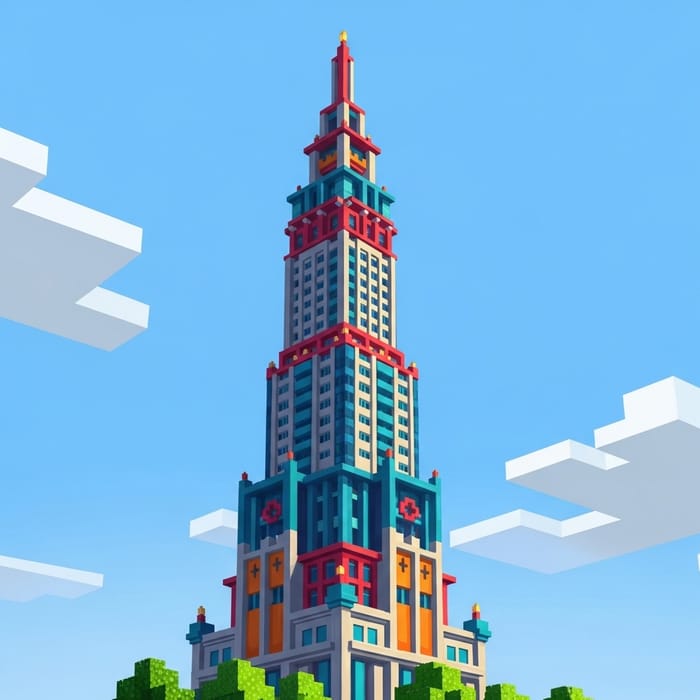 Pixel Art Minecraft-Inspired Skyscraper Tower Pixel Art Minecraft-Inspired Skyscraper Tower