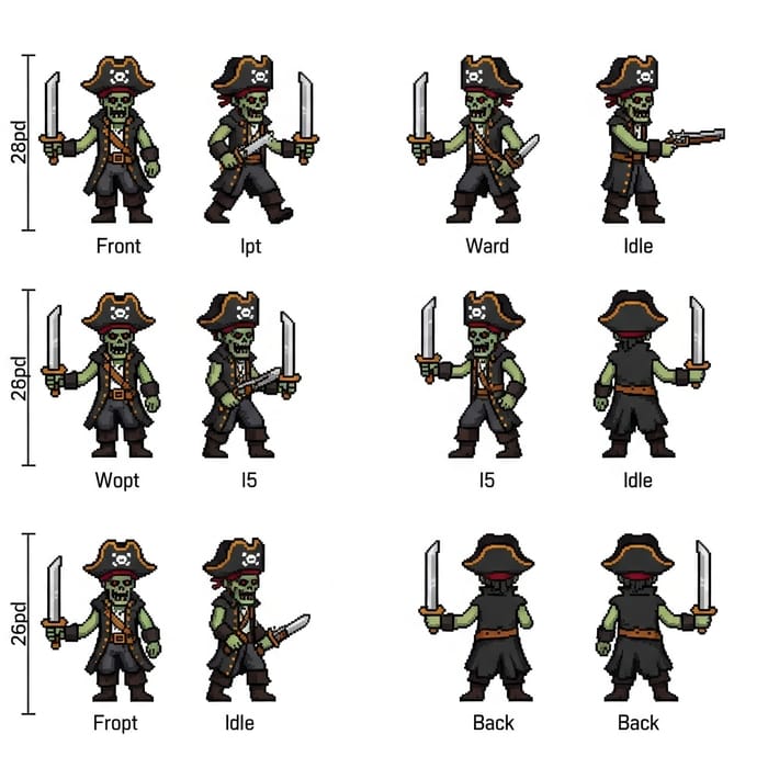 Undead Pirate Sprite Sheet | DnD-Style Pixel Art Character Undead Pirate Sprite Sheet | DnD-Style Pixel Art Character