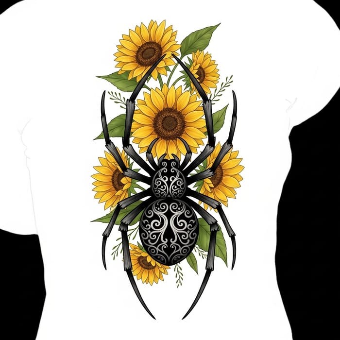 Gothic Spider and Sunflowers Tattoo Design Gothic Spider and Sunflowers Tattoo Design