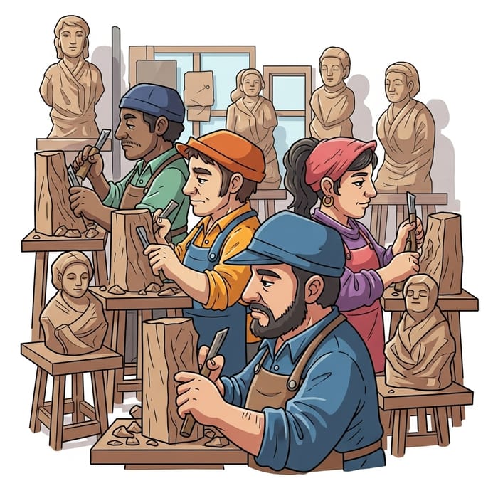 Iconic Cartoon Elves Sculpting Profile View Iconic Cartoon Elves Sculpting Profile View