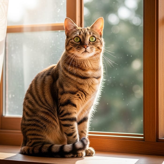 Adorable Tabby Cat Sitting on Windowsill Adorable Tabby Cat Sitting on Windowsill