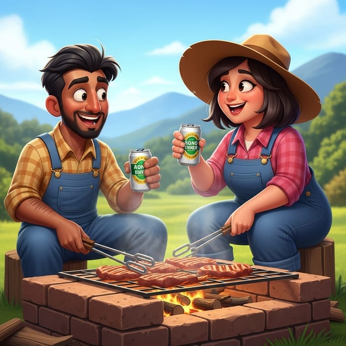 Animated Hillbillies Grilling Meat on Rustic Brick BBQ | BBQ Fun